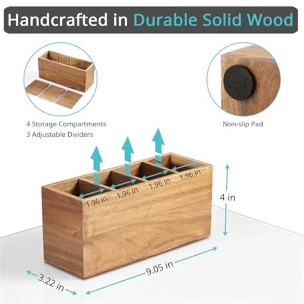 Makeup Organizer Acacia Wood Office Desk Organizer Pen Holder Utensil Holder